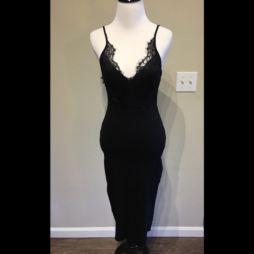 ASOS Midi rib knit lace cami bombshell dress Sexy - Picture 5 of 11